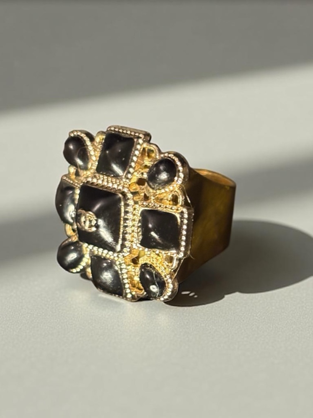 Chanel CC Button Upcycled Adjustable cocktail Ring New
